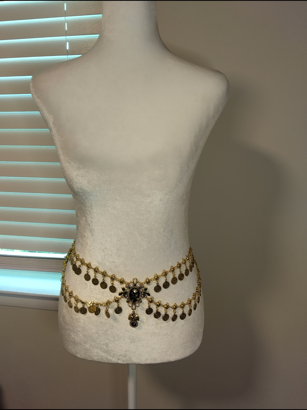 Gold Coin Chain Belly Belt with Ornate Centerpiece